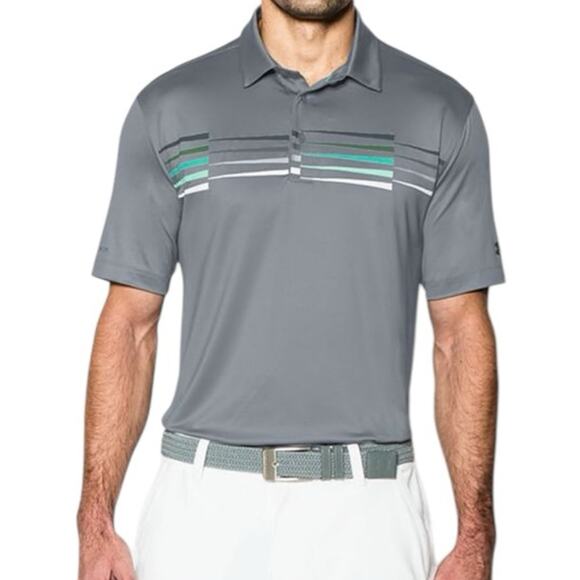 Under Armour ColdBlack Performance Gray Polo Shirt Heat Gear Loose Fit Medium - Picture 1 of 14